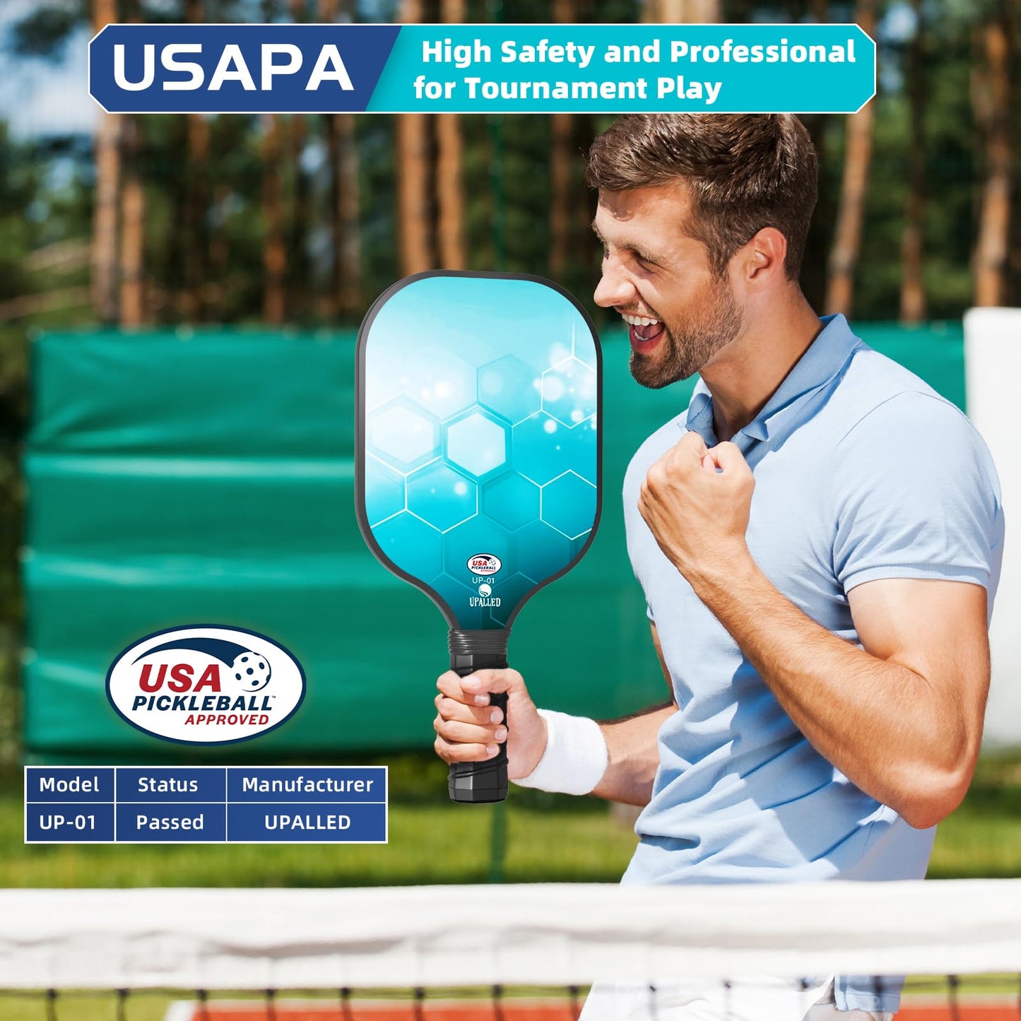 Upalled Pickleball Paddles Set of 2, USAPA Approved Fiberglass Pickleball Set with 2 Pickleball Paddle,2 Indoor Pickleball Balls,2 outddoor Pickleball Balls