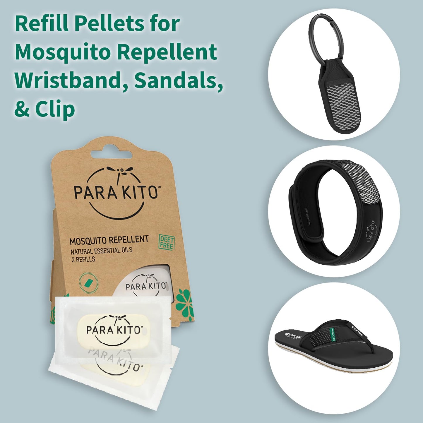 PARA'KITO Refill Pellets for Mosquito Repellent Bracelets | w/Citronella Oil, Peppermint Oil, Essential Oils | Beach, Travel, Hiking & Camping Accessories | 2 Refills (15 Days Each)