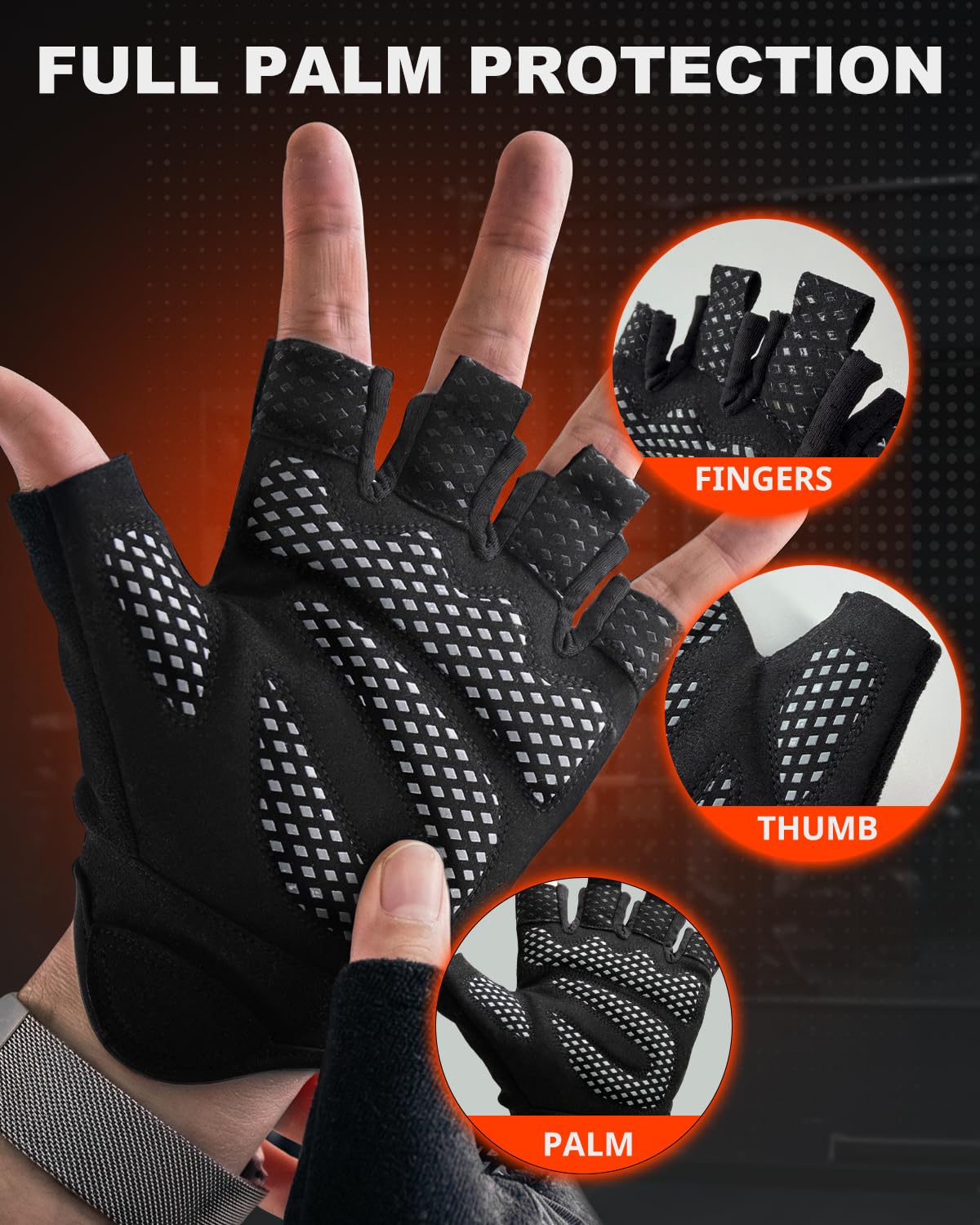 Workout Gloves for Men & Women, Enhanced Grip, Full Palm Protection