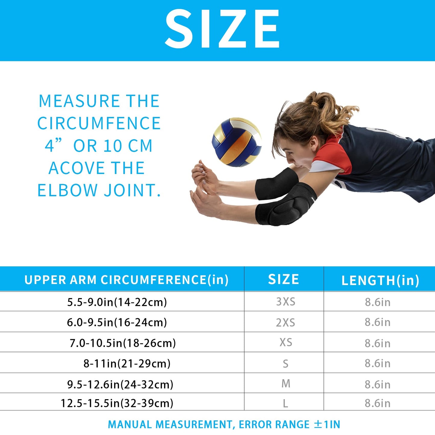 Peabownn Volleyball Elbow Pads Women 2XS-3XL - Kids Teens Elbow Protector with Thicken Sponge Padding Breathable Stretchy CottonBiking Volleyball Basketball Football Skating Dancing -XS