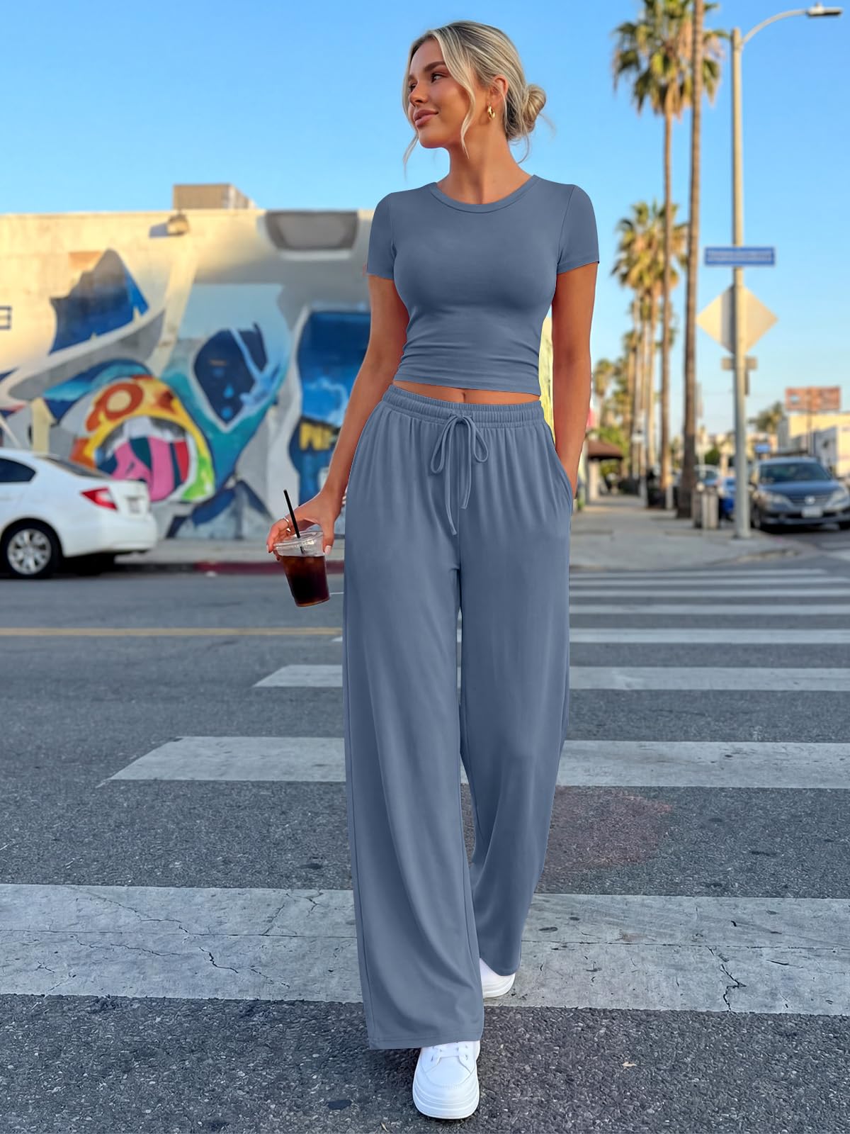 Trendy Queen Womens 2 Two Piece Set 2026 Summer Workout Vacation Gym Clothes Spring Fashion Lounge Matching Airport Travel Outfit Resort Wear Fitness Athleisure Clothing