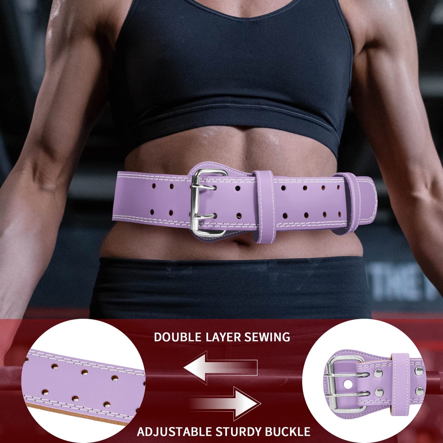 Leather Weight Lifting Belt for Men and Women, Gym Belt Fitness Equipment Lumbar Back Support for Squats Exercise, Deadlift, Powerlifting Workout, Strength Training & Cross Training (Small, Purple)