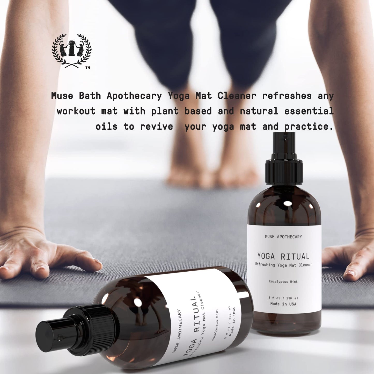 Muse Bath Apothecary Yoga Ritual - Aromatic and Refreshing Yoga Mat Cleaner, 8 oz, Infused with Natural Essential Oils - Eucalyptus Mint, 2 Pack