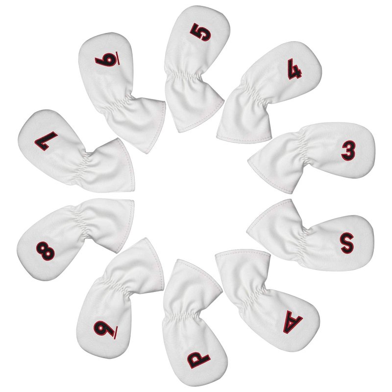 BIG TEETH White 10Pcs Golf Iron Covers Set, Golf Club Iron Head Covers Fit Right and Left Handed Golfer
