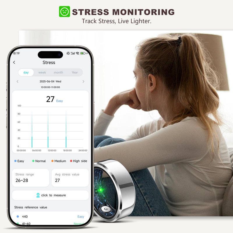RIFESI Smart Ring for Women Men, Fashion Minimalist Fitness Ring & Sleep Tracker with Heart Rate,Blood Pressure, 5ATM Waterproof Health, No Subscription, Travel-Friendly Couple Gift (Gold, 011)