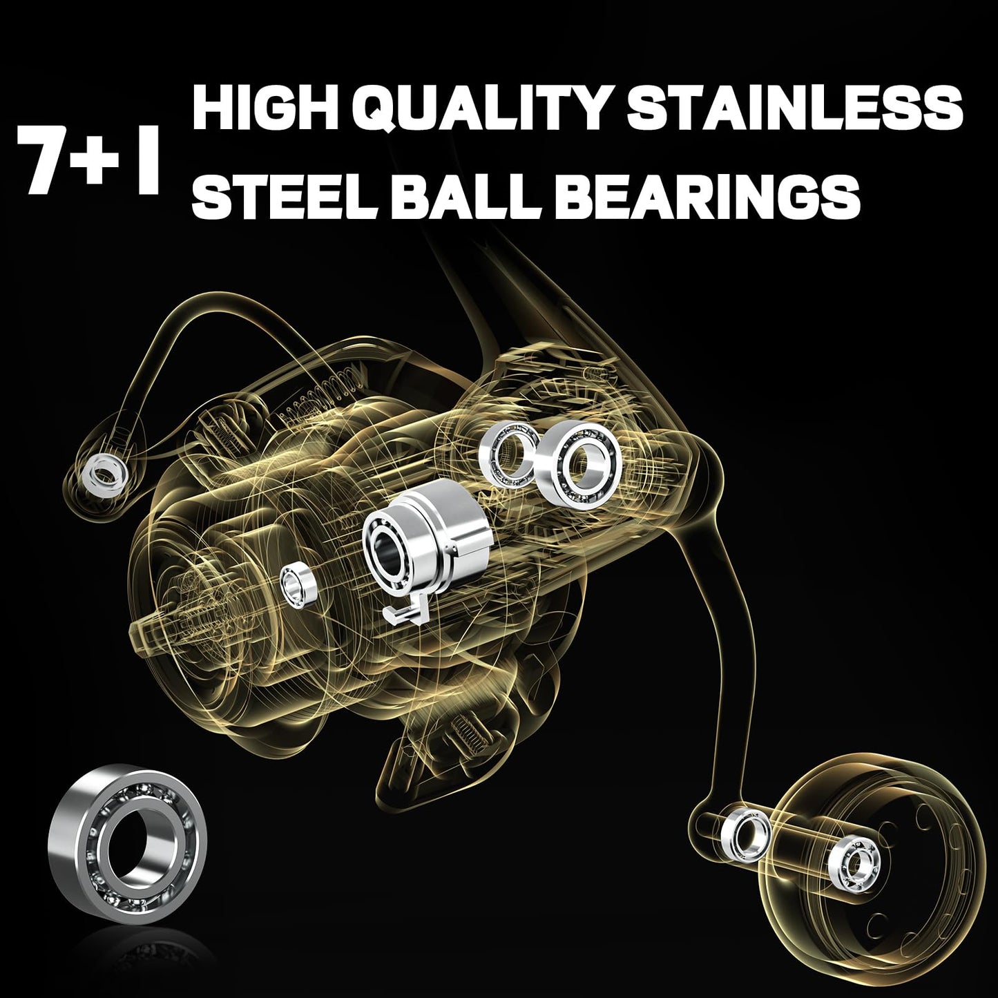 Ashconfish DF Series Spinning Reel Saltwater & Freshwater Fishing Reel, Lightweight Nylon/Fiberglass Frame, 7+1BB, 5.2:1 Gear Ratio,Long-Distance Casting DF (Deep Spool Line Cup(DF), 5000)
