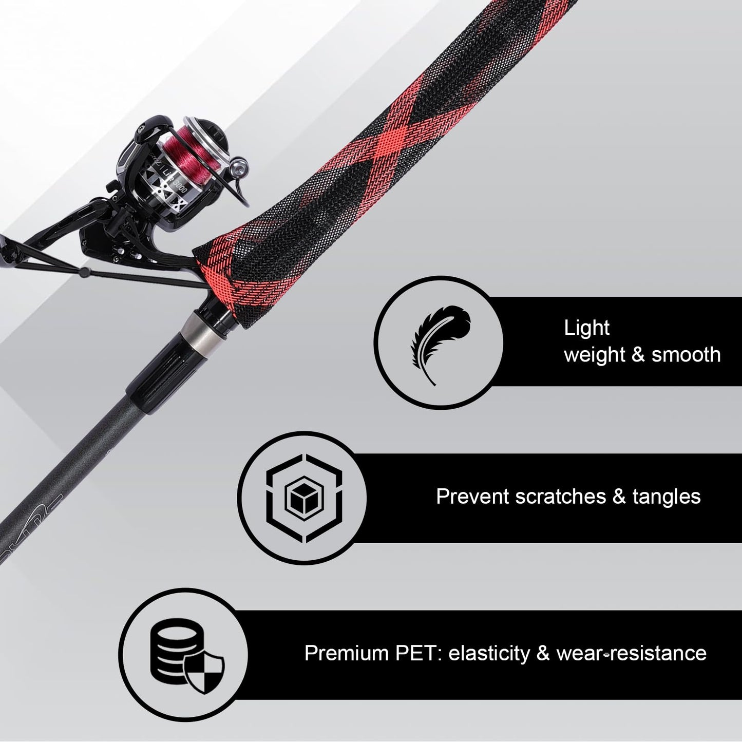 AZETIO 10 Pcs Fishing Rod Sleeves Rod Socks with Lanyard, Pole Sleeves