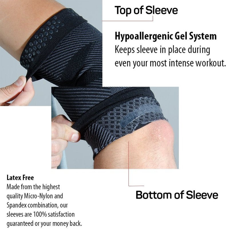 OS1st ES6 Elbow Compression Bracing Sleeve (One Sleeve) relieves Tennis or Golfer's Elbow, Cubital Tunnel Syndrome, Supports Damaged Tendons and Controls Forearm Pain (Large, Black)