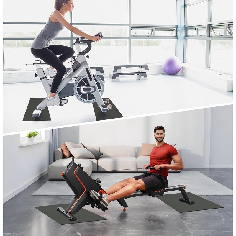 Wiojtry 2PCS Exercise Bike Mat, Non-Slip Exercise Bike Mat for Floor for Rowing Machine and Stationary Spin Bike
