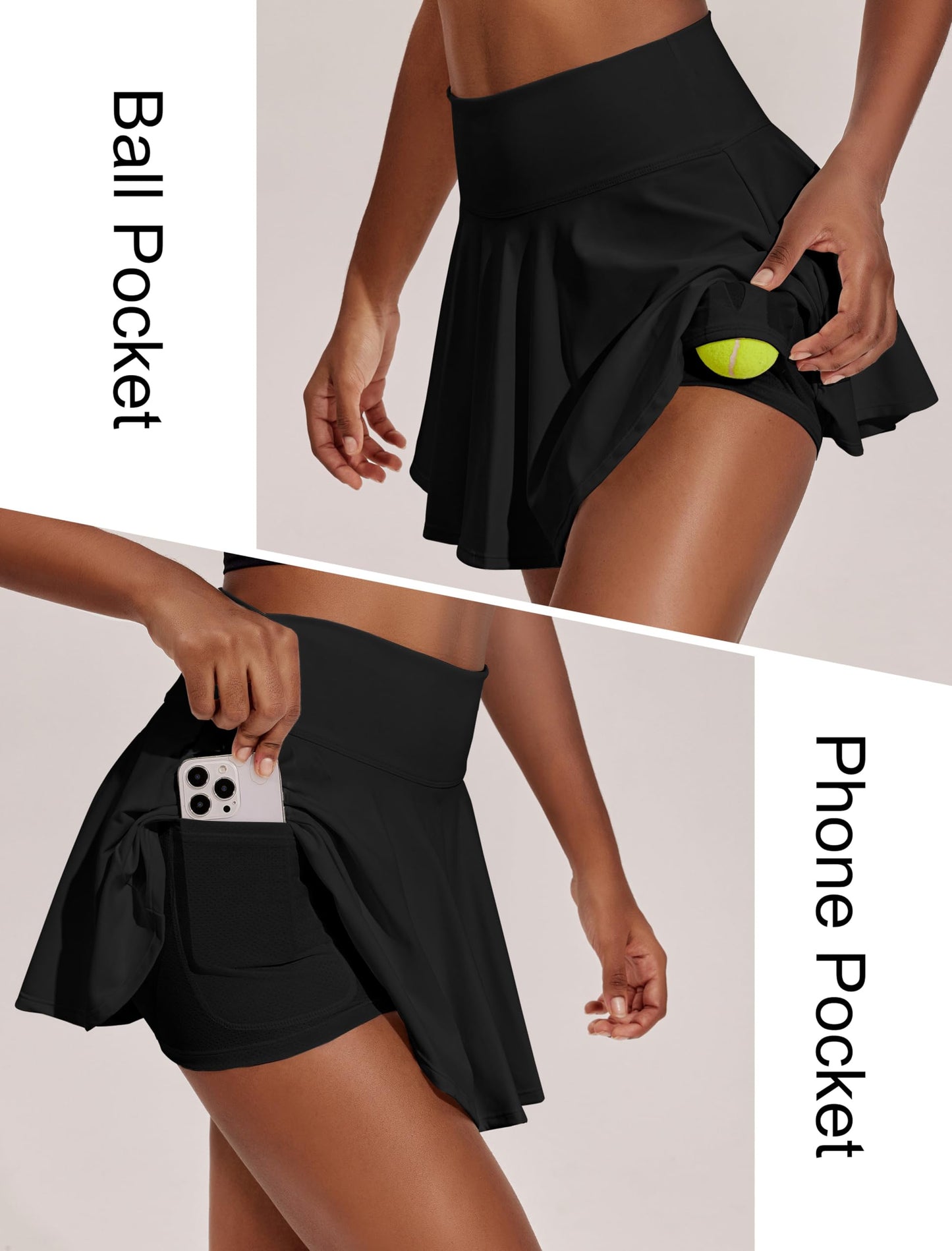 PINSPARK Womens Golf Skort High Waisted Tennis Skirts with Pockets Inner Shorts Plus Size Black Skort Athletic XXL