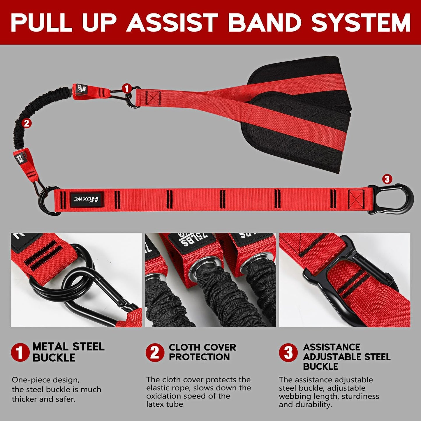Pull Up Assistance Bands - Adjustable Heavy Duty Resistance Bands for Home Fitness | Comfortable Fabric Feet/Knee Rest, 3 Sizes
