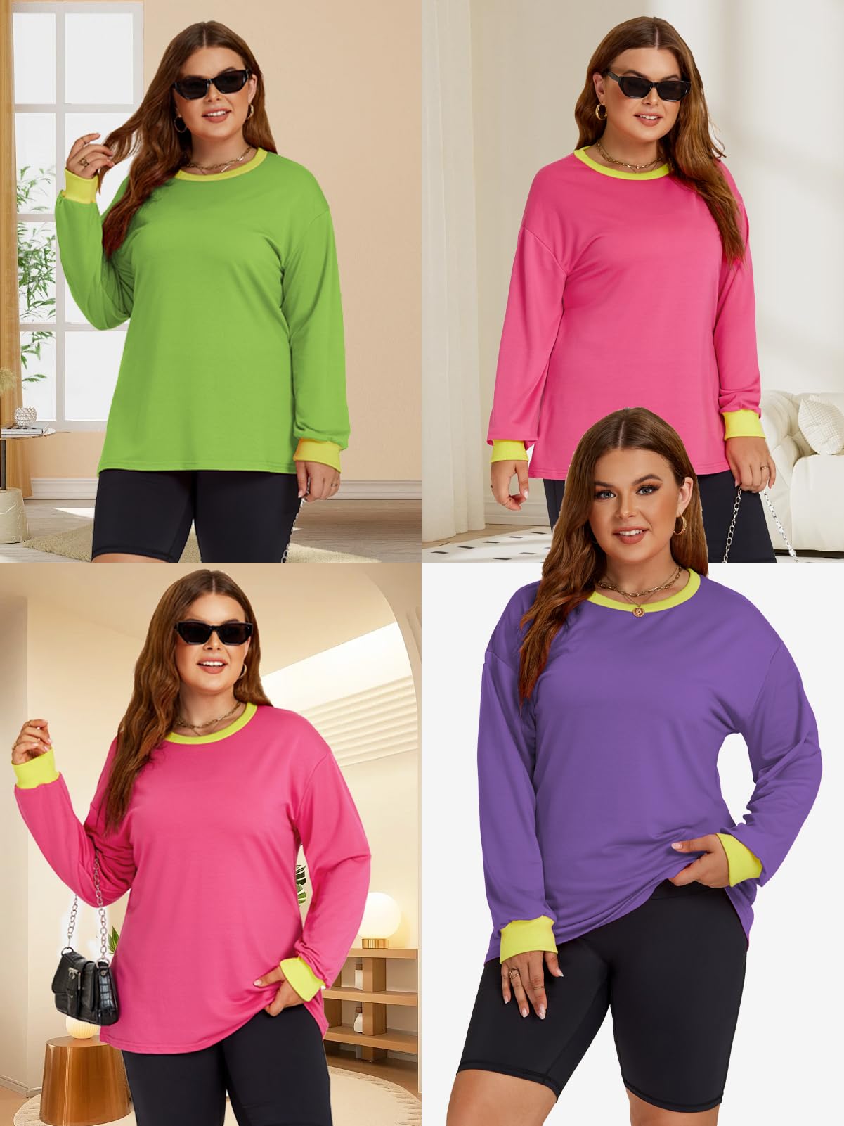 DOLNINE Plus Size Sweater Shirts for Women Trendy Long Sleeve Winter Color Block Pullover Black 4Xl