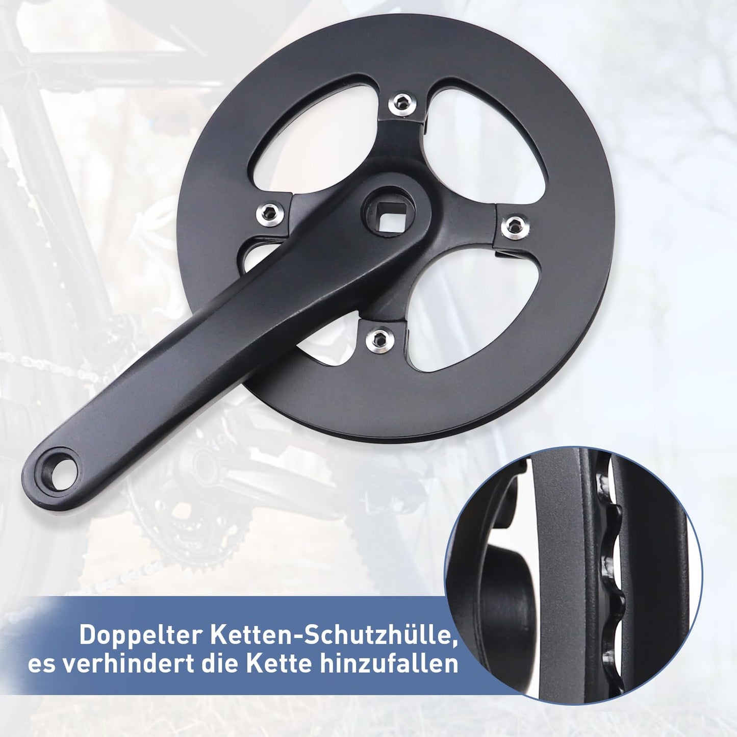 WEEROCK E Bike/Bike Crankset 1 Piece/Single 42T Chainring Crankset with Aluminium Alloy Double Chain Cover 170mm Arm for Single Speed and 6/7/8 Speeds Electric Bike,Bicycles, Folding Bicycle