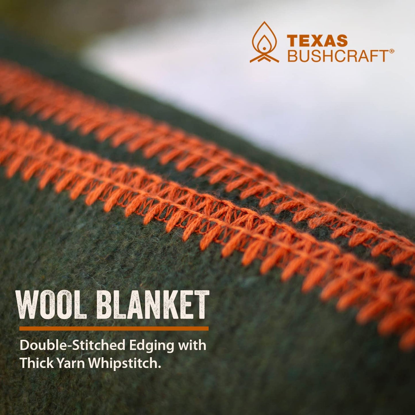 Texas Bushcraft Merino Wool Blanket for Camping Hiking and Backpacking – Water and Fire Resistant Camp Blanket Car Blanket is Fast-Warming and Durable with Double-Stitched Edging (66” x 90”)