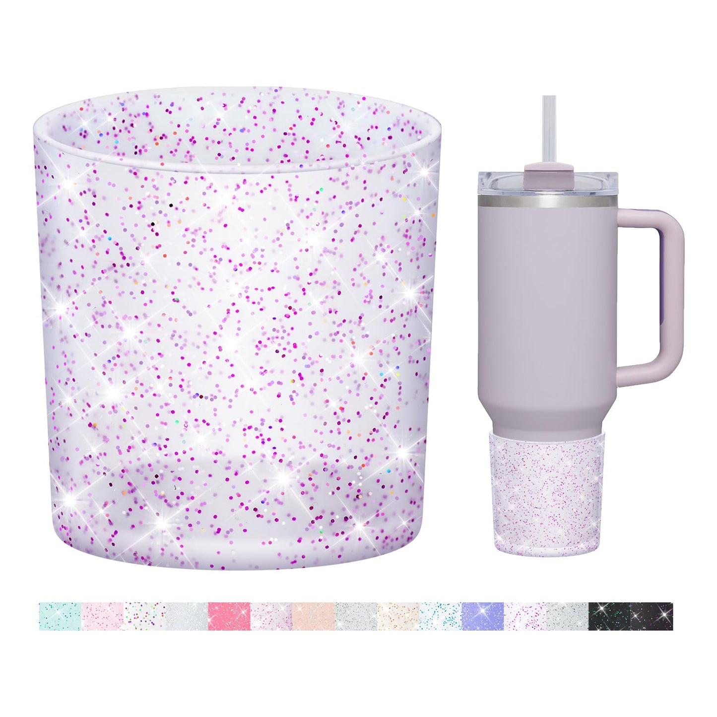 WUQID Glitter Higher Silicone Boot Compatible with Stanley Quencher H2.0 40oz 30oz 20oz & IceFlow Flip 30oz 20oz, Tumbler Cups Anti-Slip Bottom Sleeve Cover