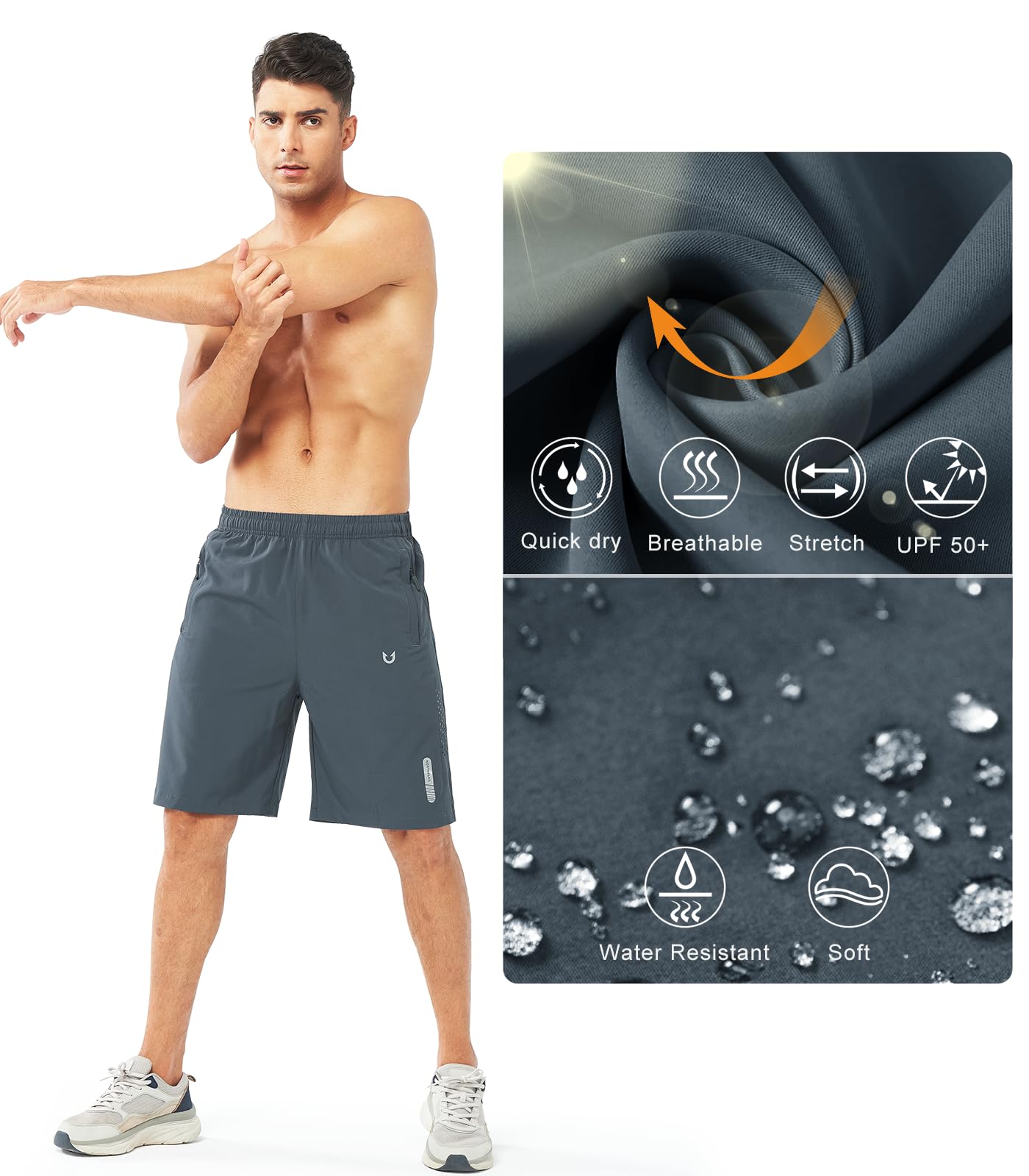 NORTHYARD Men's Athletic Running Shorts Quick Dry Workout Shorts 7"/ 5"/ 9" Lightweight Sports Gym Basketball Tennis Hiking Exercise COOLGREY-9inch 3XL