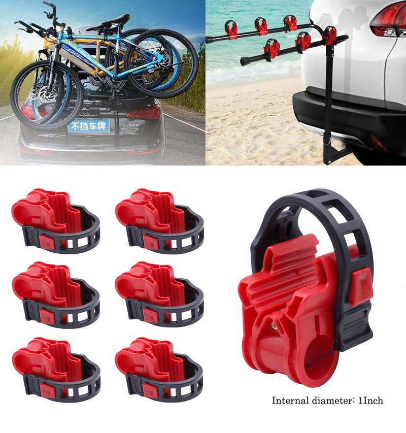 ASENDIWAY 6Pcs/Set Bike Rack Hitch Mount Bicycle Car Bike Rack Strap Replacement Cradles Cargo Carrier Spare Hooks with Rubber Straps Car Racks Accessories 1-1/4"&2" Truck Hitch Red&Black