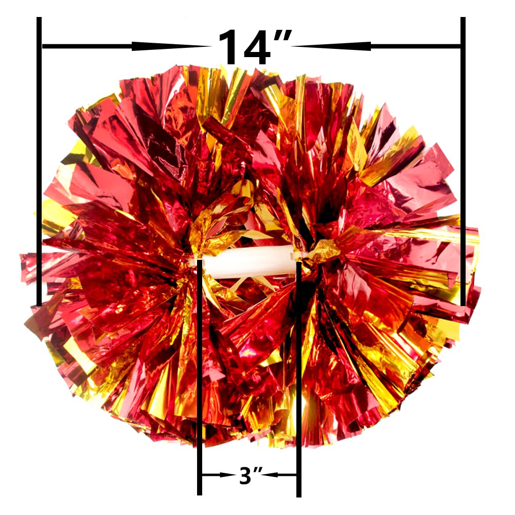 Hooshing 2 Pack Cheerleading Pom Poms Red and Gold with Baton Handle for Team Spirit Sports Dance Cheering Kids Adults