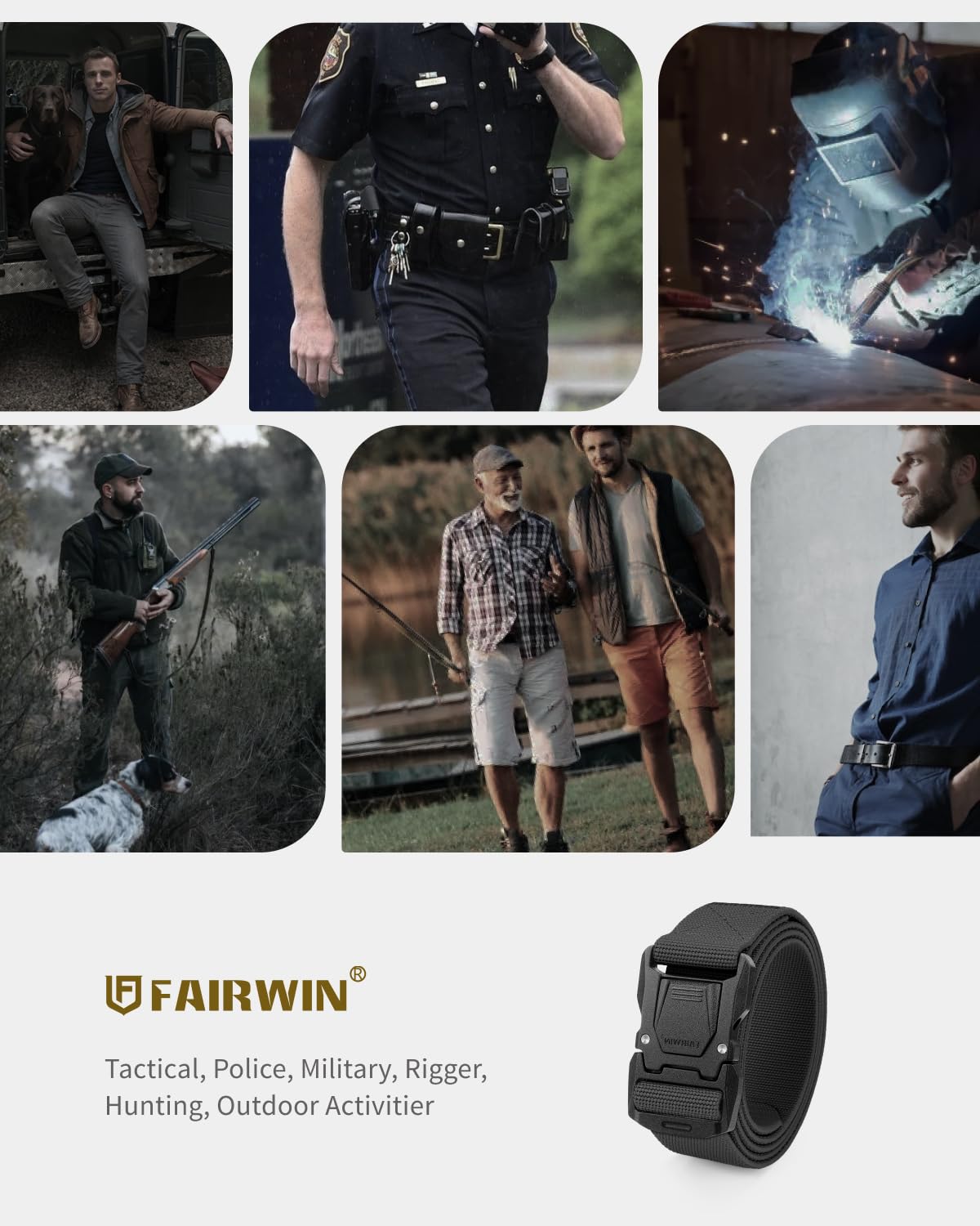 FAIRWIN Tactical Belt Men, 1.5" Stretch Nylon Web Military Hiking Rigger Work Belts with Quick-Release Seatbelt Buckle