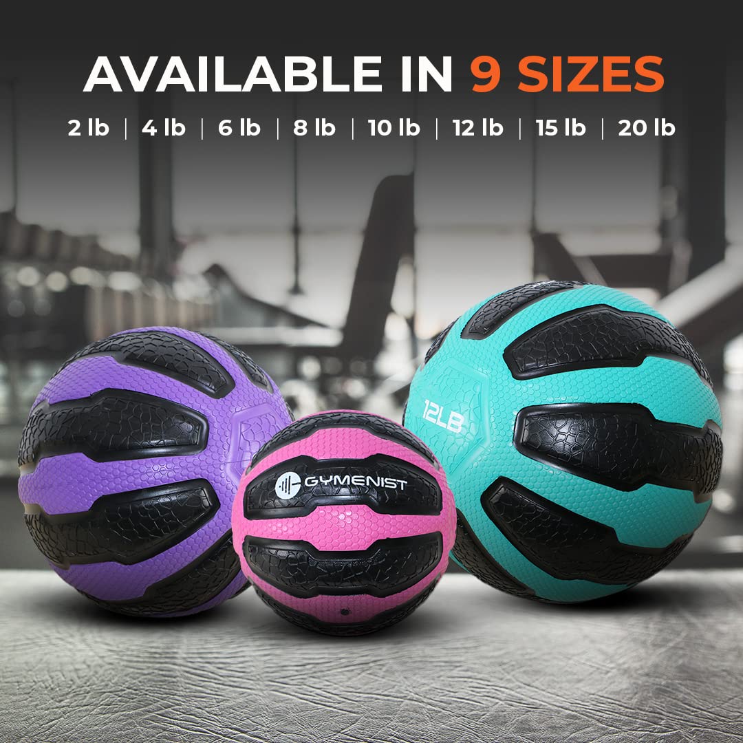 GYMENIST Rubber Medicine Ball with Textured Grip, Available in 9 Sizes, 2-20 LB, Weighted Fitness Balls,Improves Balance and Flexibility - Great for Gym, Exercise, Workouts (4 LB (Green-Black))