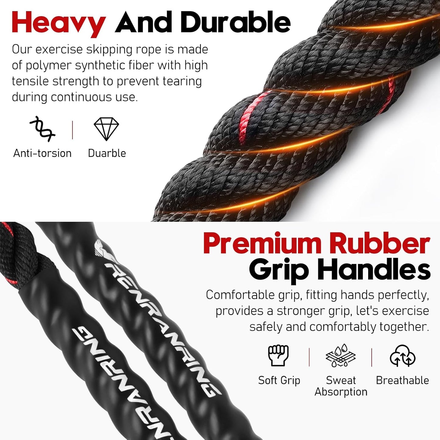Weighted Jump Rope - Heavy Skipping Rope for Fitness | 3lb, 4lb, 5lb Options for Strength & Muscle Building