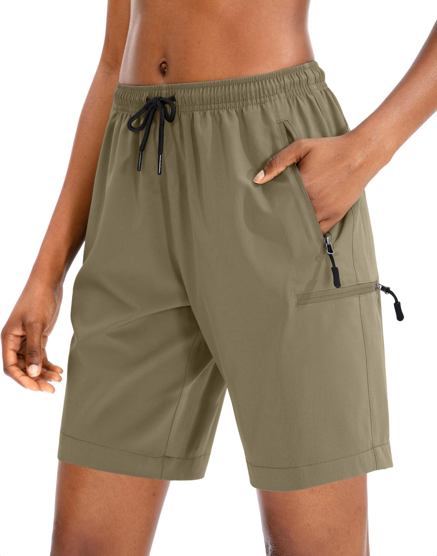 SANTINY Women's 5''/ 7''/9'' Hiking Cargo Shorts Quick Dry Lightweight Summer Shorts for Women Athletic Zipper Pockets(Dusty Khaki_XL)