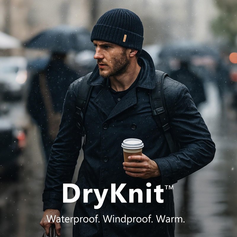TOP-EX DryKnit™ Waterproof L/XL/XXL Winter Fleece Lined Beanie Hat for Men Women Warm Knit Watch Skull Cap Cold Weather (US, Alpha, Medium, Large, Black(Sentinel))