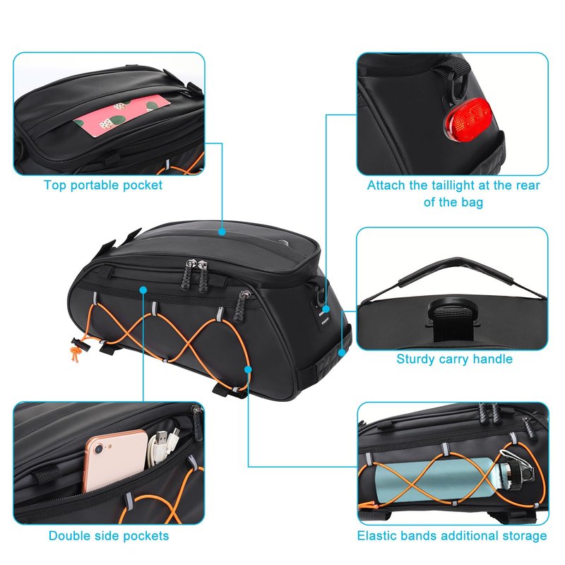 MOSISO Bike Rack Bag with 2 Removable Panniers, Waterproof Bike Trunk Cooler Storage Handbag Insulated Bicycle Rear Seat Pouch, Bicycle Storage Saddle Shoulder Bag Cycling Luggage Pouch, Black