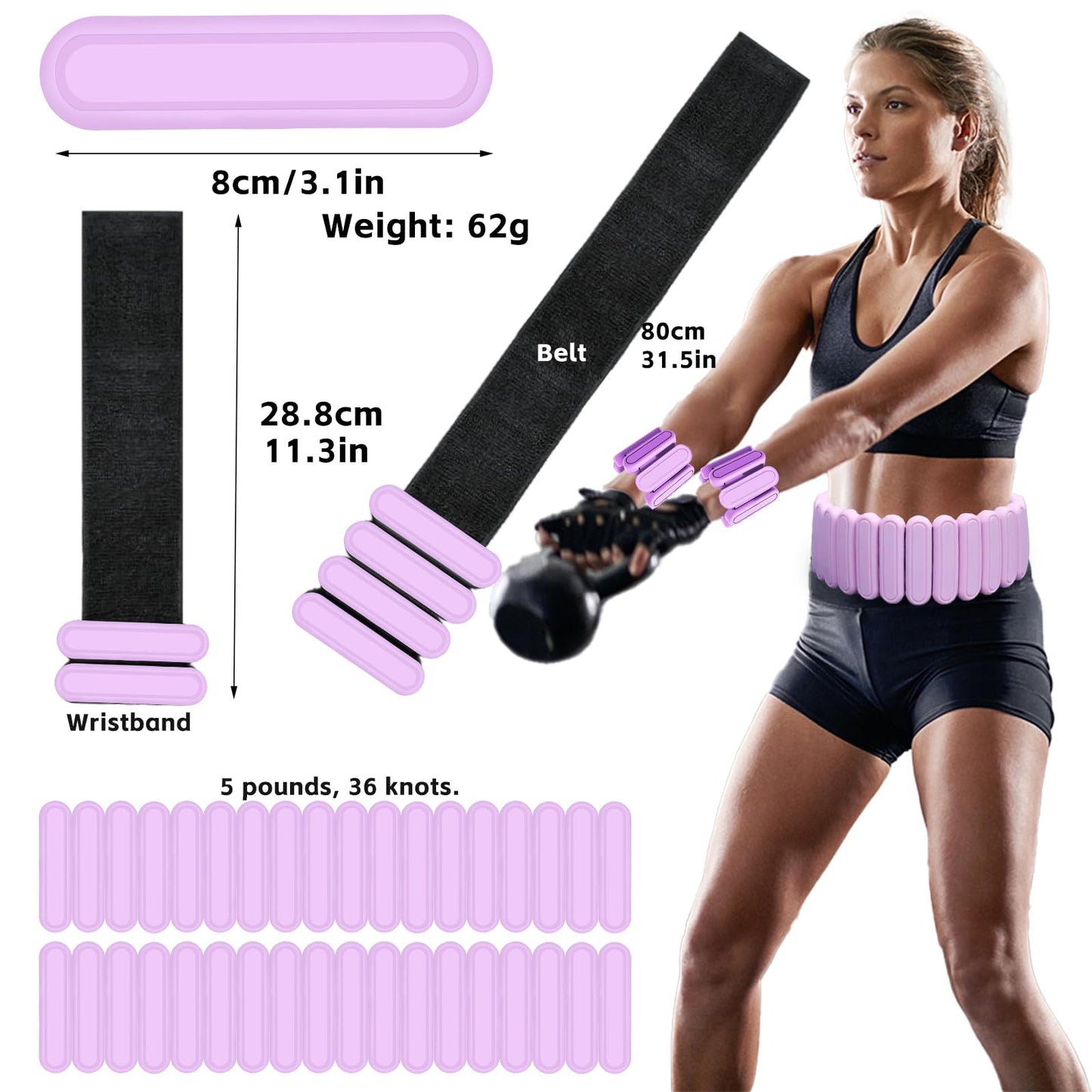 BBK Up to 5 LBS Adjustable Weighted Belt For Women and Men, Weighted Walking Exercise Belt for Gym, Strength Training, Wrist & Ankle (Pink)