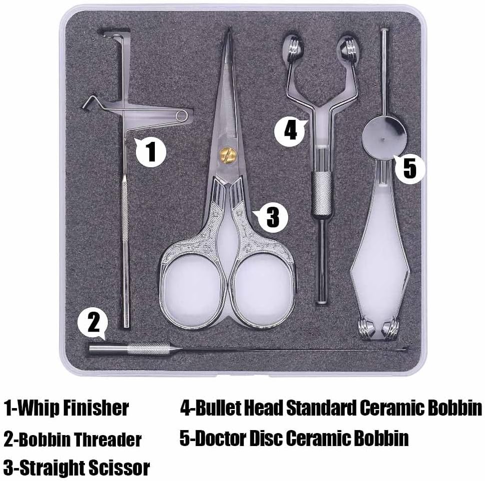 XFISHMAN Fly Tying Kit for Beginners - 5-in-1 Starter Set with Bobbin, Threader, Scissors & Whip Finisher