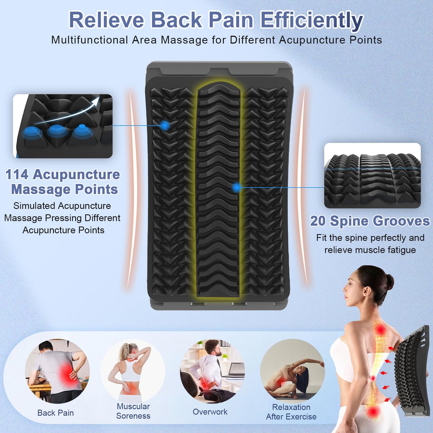 MINOLL Back Stretcher for Lower Back Pain Relief, Multiple Level Adjustable Arch Lumbar Back Cracker Board, Back Cracking Device, Back Massager for Scoliosis, Spine Decompression Support