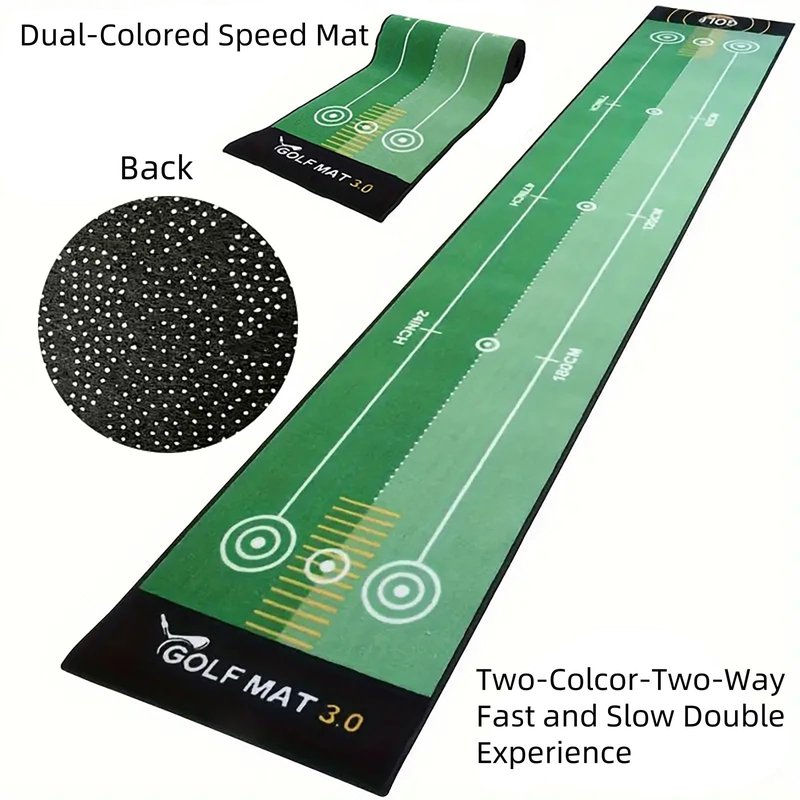 1 Piece Green Golf Mat, Size 19.69 Inch x 116 Inch, Portable Washable Non-Slip Putting Green Mat, Suitable for Home, Office, Outdoor Use, Party Team Building Activities.