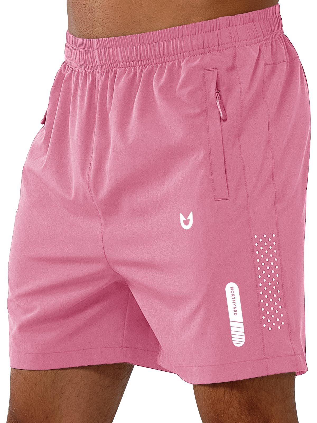 NORTHYARD Men's Athletic Running Shorts Gym Workout 7"/9"/5" Quick Dry Lightweight Sports Basketball Tennis 3 Zipper Pockets POWDERPINK-5inch 3XL