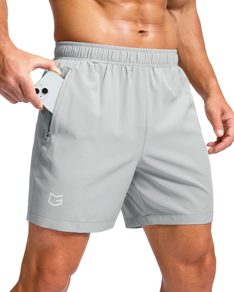 G Gradual Men's Athletic Running Shorts with Zipper Pockets Quick Dry 7"/ 5"/ 9" Workout Gym Shorts for Basketball Hiking(Platinum Grey,5XL)