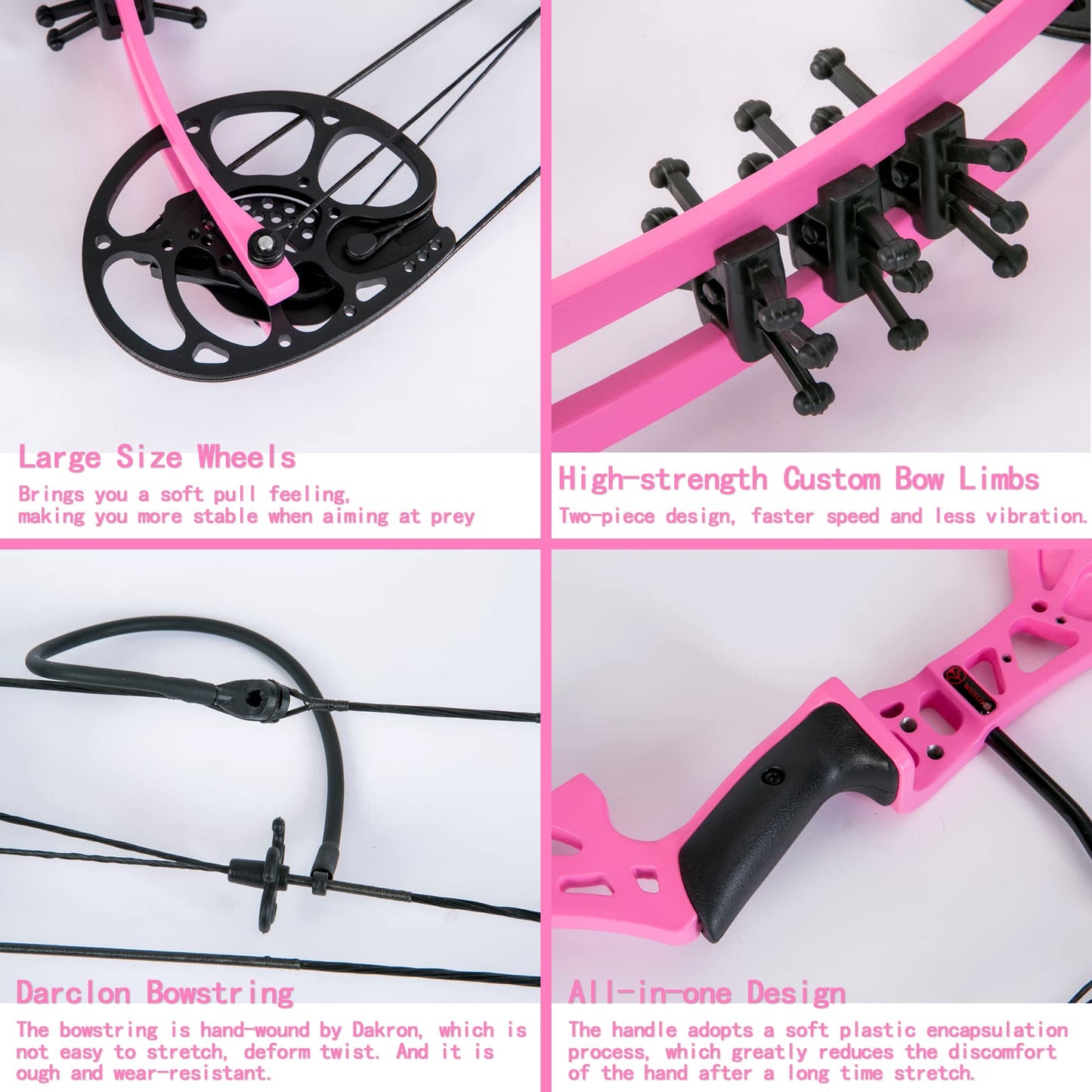 WUXLISTY Youth Compound Bow Set 15-45 Lbs for Teens and Beginner, Package with Archery Hunting Equipment, 5 Pin Sight, Max Speed 320fps, Adjustable, Right Hand, Pink