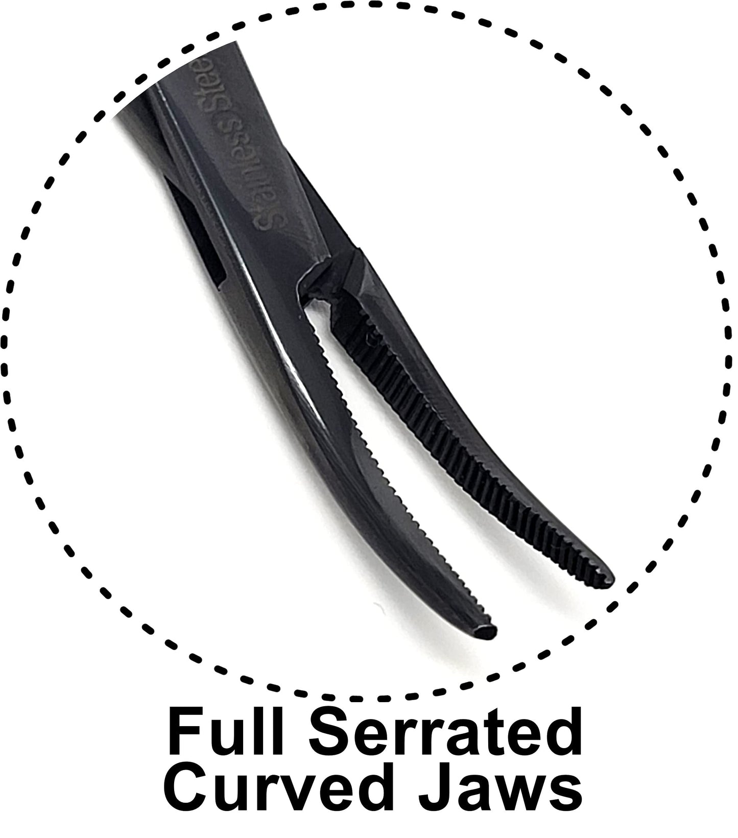Hemostat Locking Forceps 5" Curved with Full Serrated Jaws Ideal for Clamping, Fishing, Firefighters Nurses Doctors + More (Tactical Black)