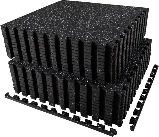 AIRHOP Exercise Equipment Mats - 0.56in Thick Interlocking Rubber Tiles | 24 x 24in, 96 Sq Ft Gym Flooring