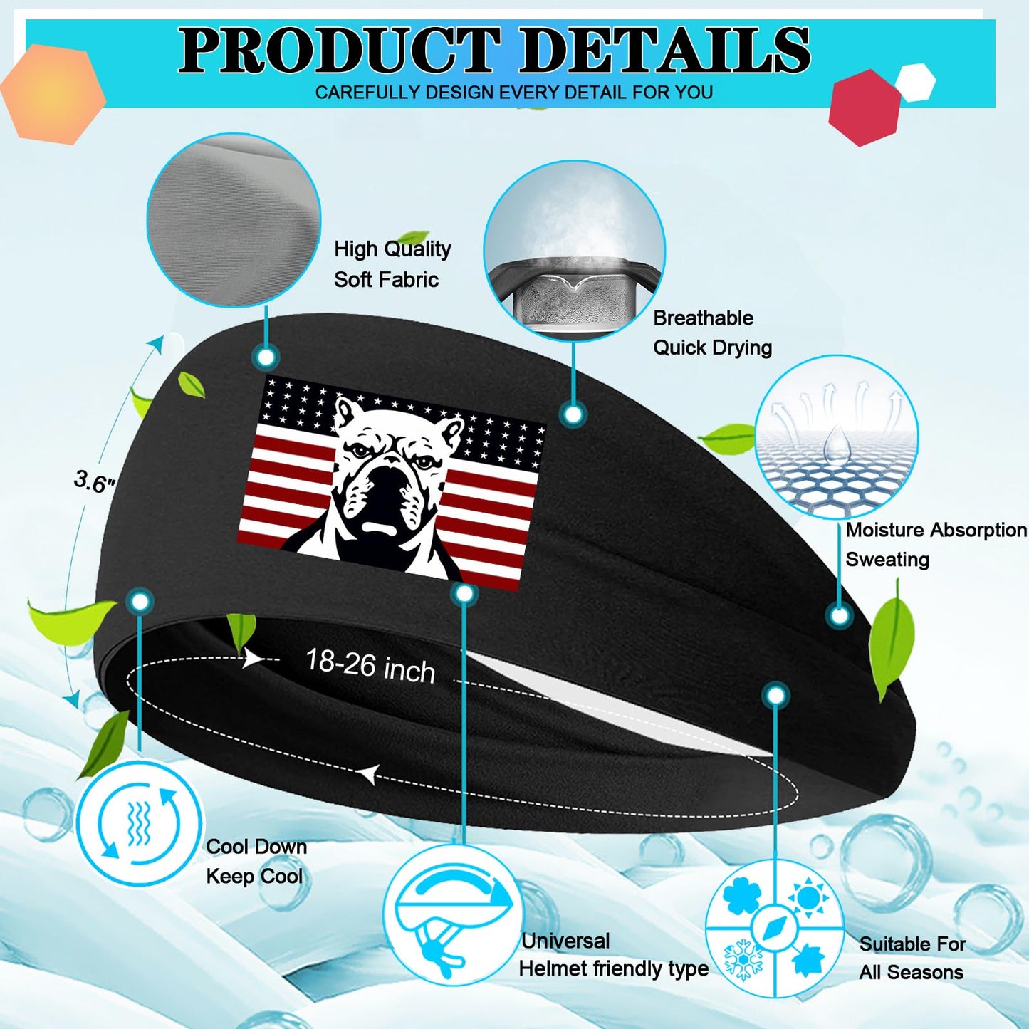Headbands for Men Women 3pcs Sports Sweat Bands Headbands Men American Flag Sweatbands Workout Running Headband for Mens Moisture Wicking Stretchy Cooling Hairband Head Bands for Tennis Football Gym