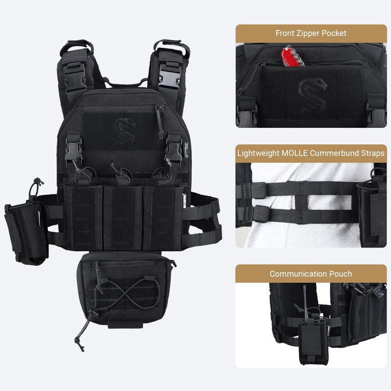 MGFLASHFORCE Tactical Airsoft Vest for Men, Molle Modular Design, 1000D Nylon, Drop Pouch Radio Pouch Included