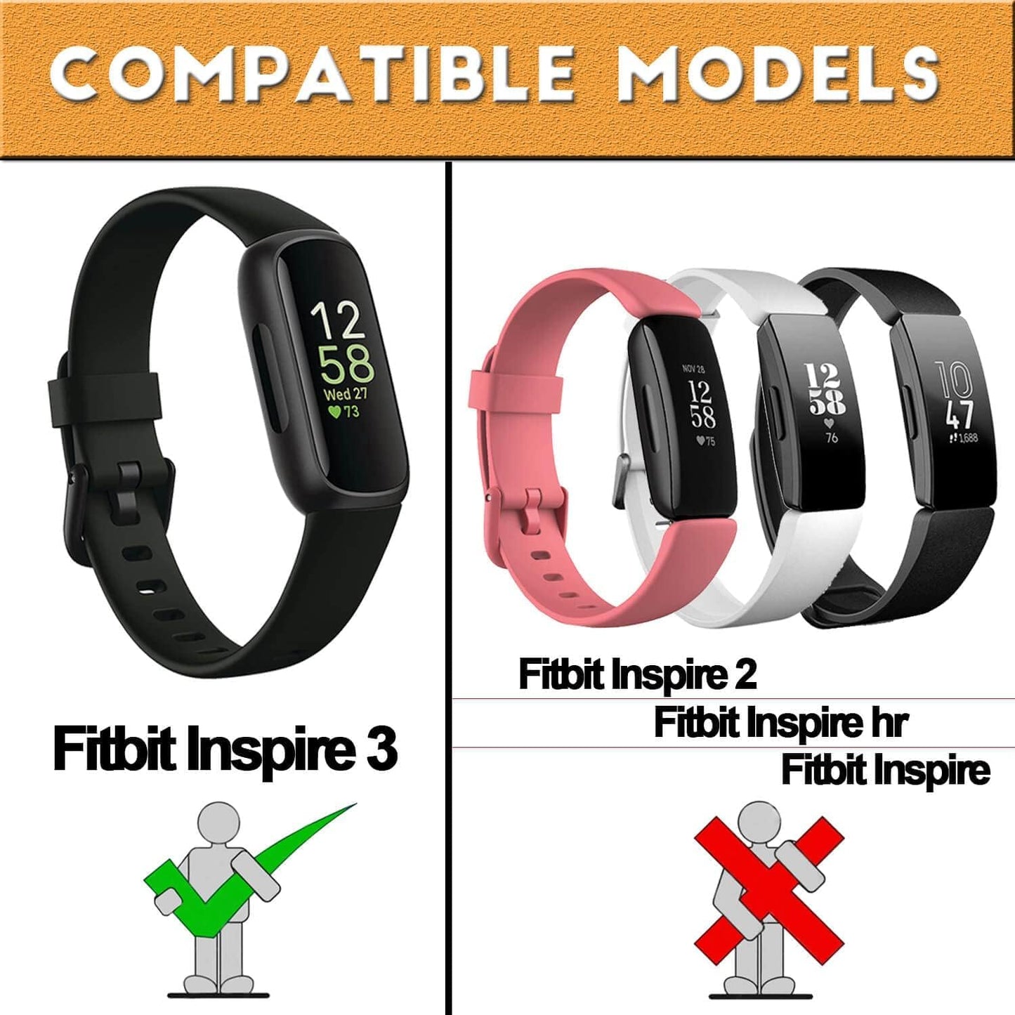 Inspire 3 Bands Compatible with Fitbit Inspire 3 Bands for Men Women, Soft Silicone Sport Wristband Strap Band Bracelets for Inspire 3 (Small:5.5"-7.1" Wrist, White)