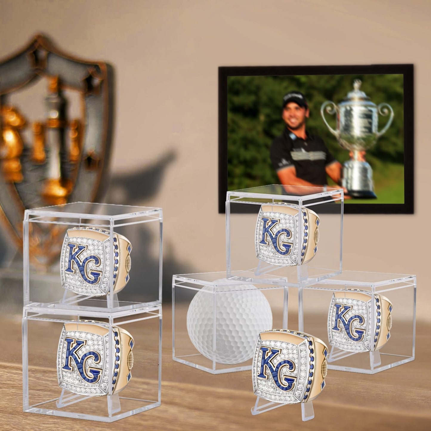 10 Pack Championship Ring Display Case Clear Acrylic Case Display Box for Sports Baseball Basketball Softball Golf Single Ring Coin Holder Stand, 2.16 Inch