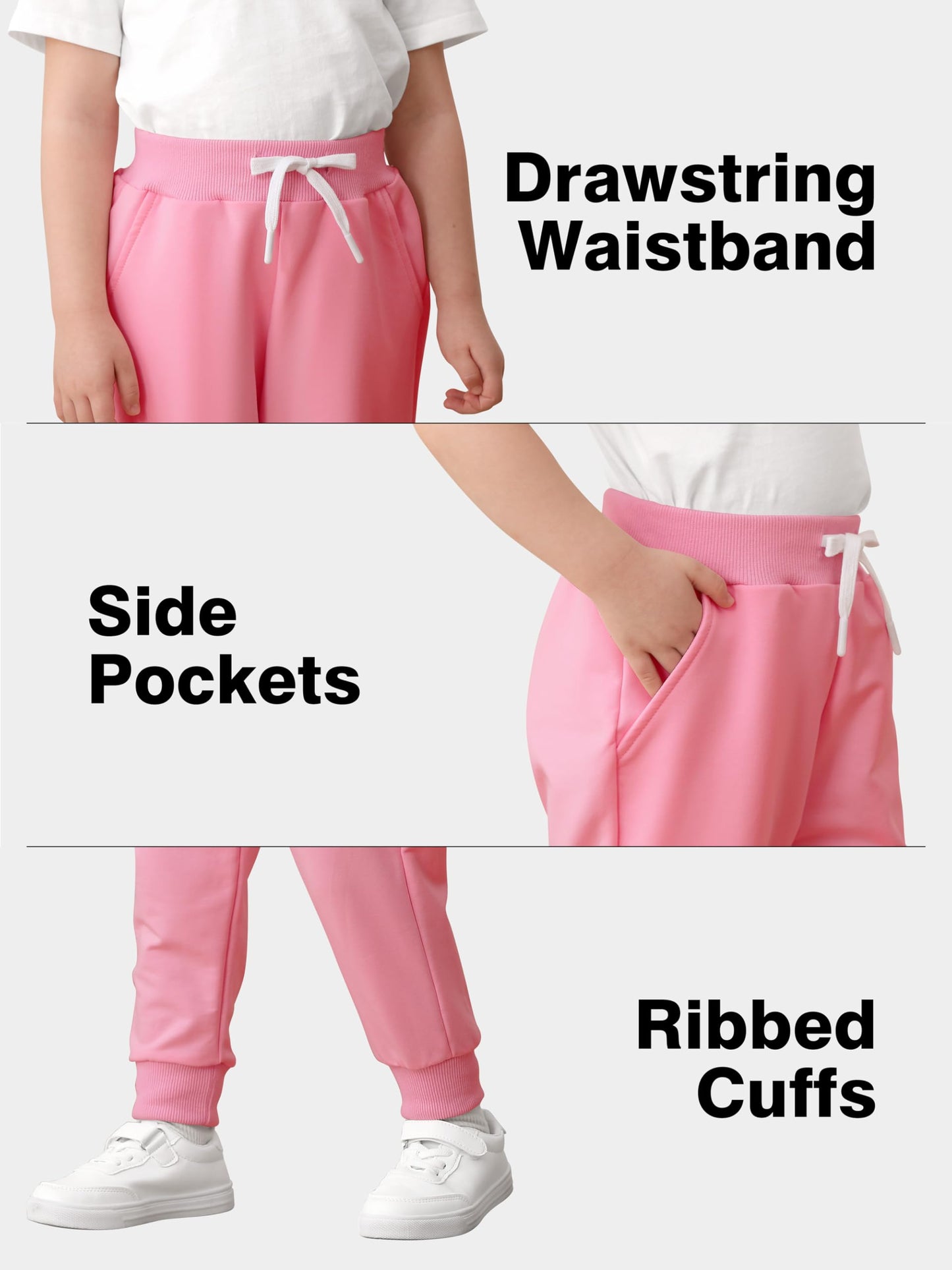Resinta 3 Packs Girls' Sweatpants Toddler Active Jogger Pants Kids Casual Athletic Pull On Pant with Drawstring and Pockets