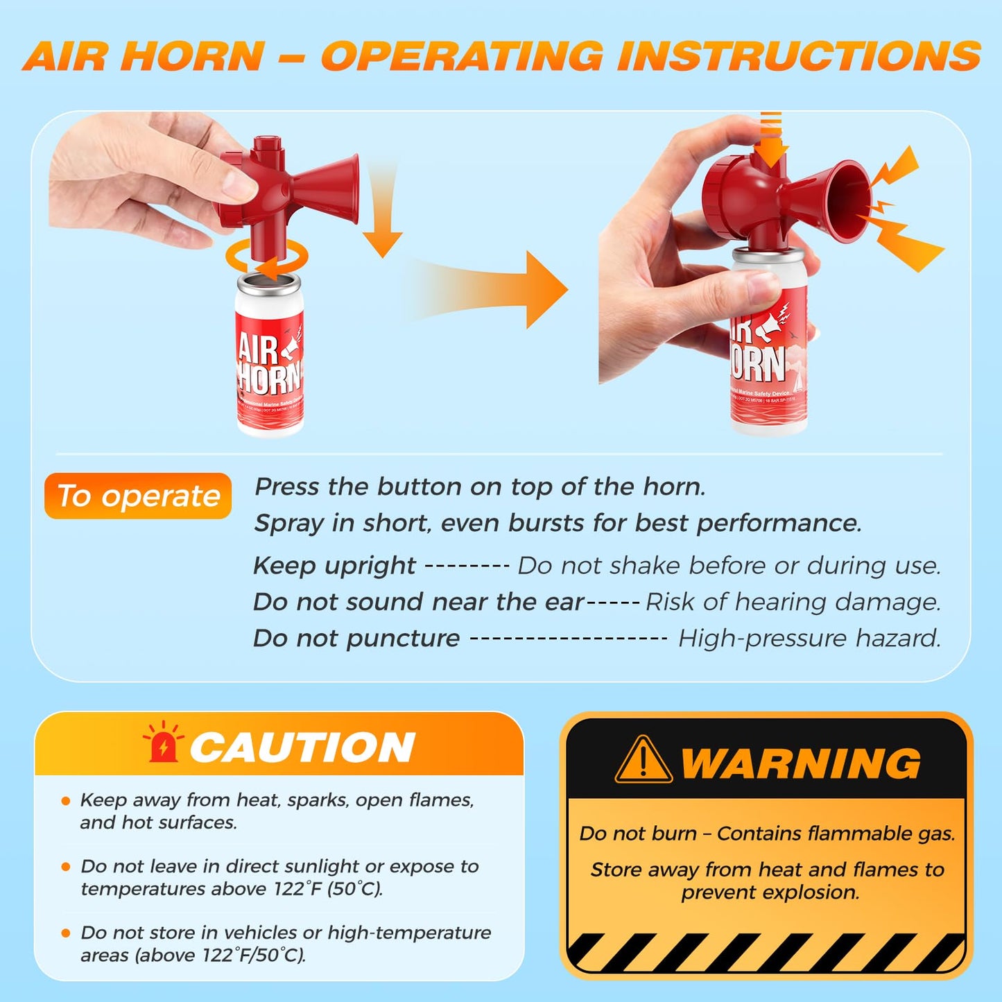 Nicehill 2 Pack Air Horn, 122dB Loud Safety Air Horns for Boating Emergency & Sporting Events, Handheld Marine Horn with Easy Button Operation for Warning Signals & Alerts, 1.4oz