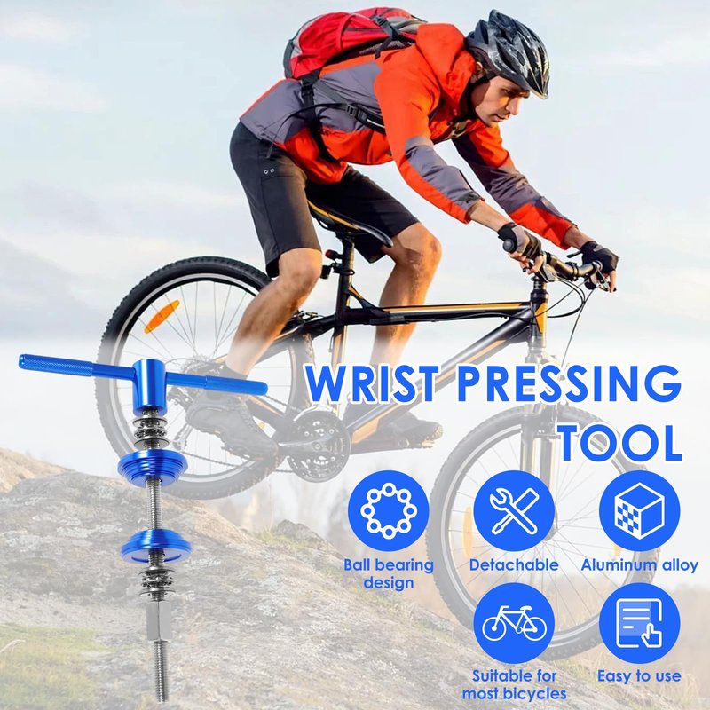Bike Headset Press Tool, BB Axle Installation Tool, Electroplating Bike Headset Press Installer With Detachable Handle for Most Standard Bicycle Frame(Blue)