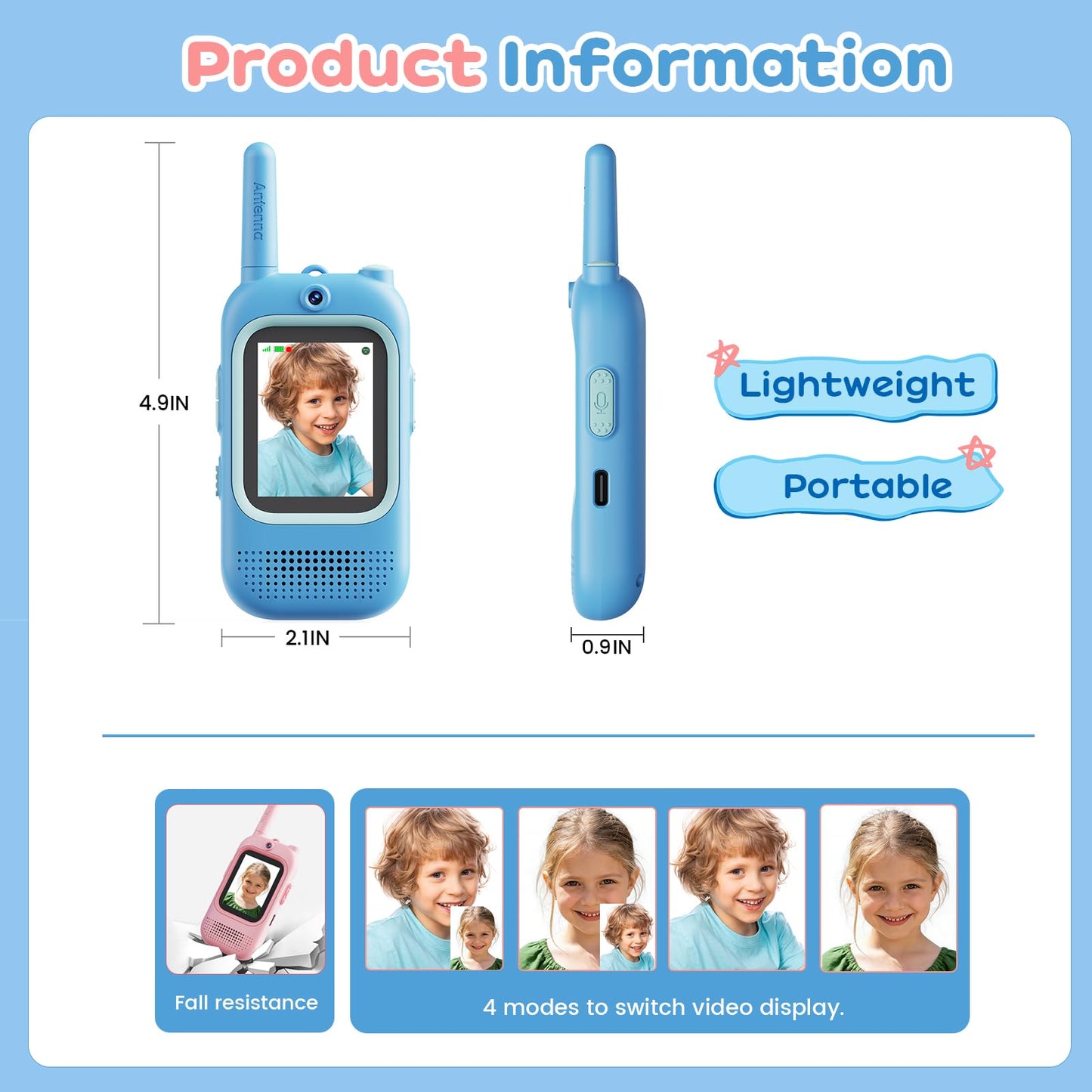 Seaonar Video Walkie Talkies for Kids - 2 Pack Long Range Walkie Talkie Rechargeable Video Intercom 2 Way Radio for Age 3-12 Boys Girls for Indoor Outdoor Camping (Pink&Blue)