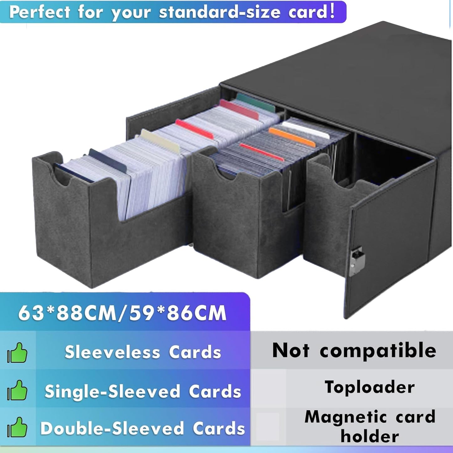 CMFYlive Card Deck Case for Trading Cards 1800+ MTG Deck Box with Commander Portable Handle Snap to Close the Commander Deck Box Removable Trading Cards Storage Box 3-Row Card Case Compatible