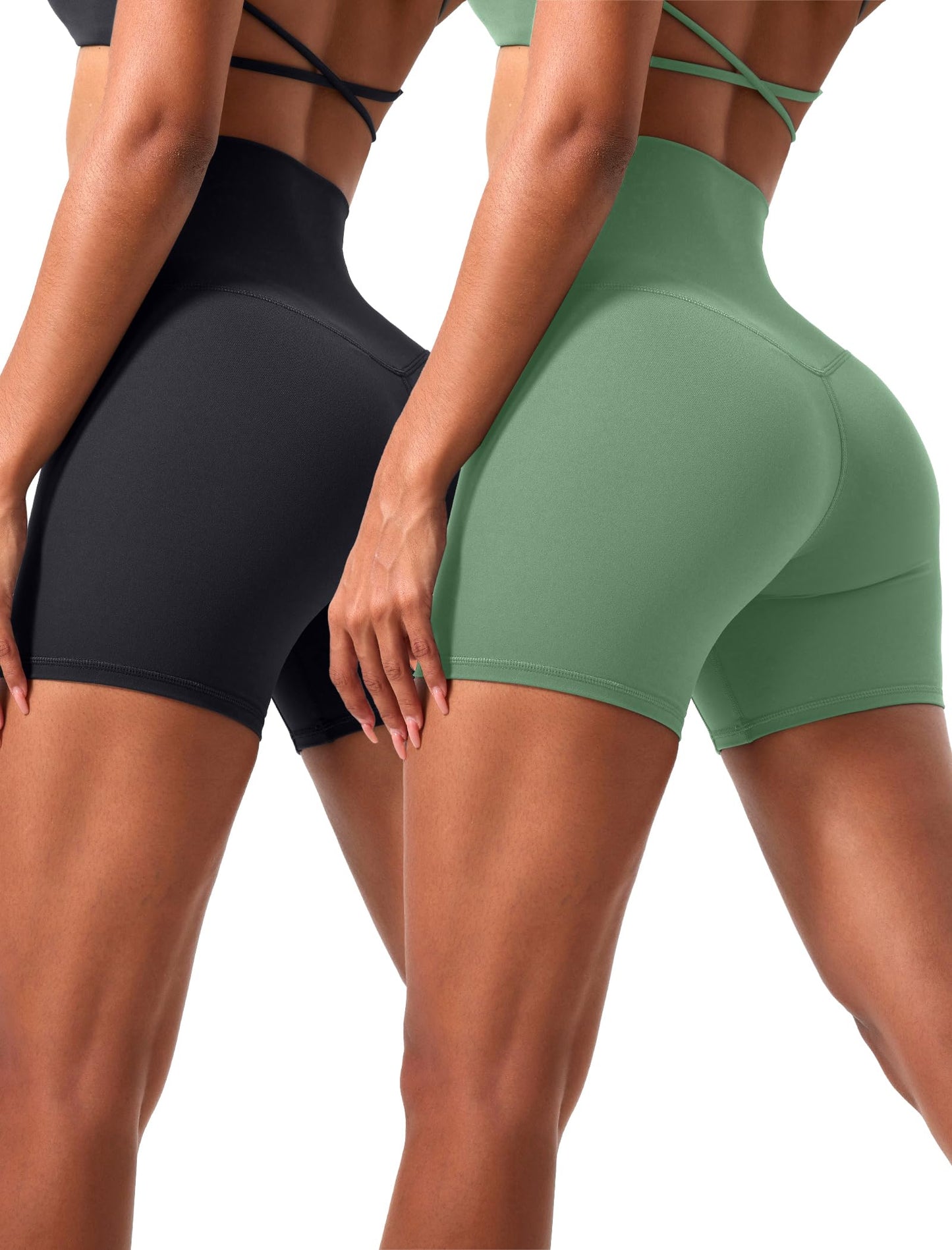 voenxe High Waisted Biker Shorts Women,6" Tummy Control Workout Gym Soft Shorts for Yoga Running,Spandex No Front Seam,2 Pack