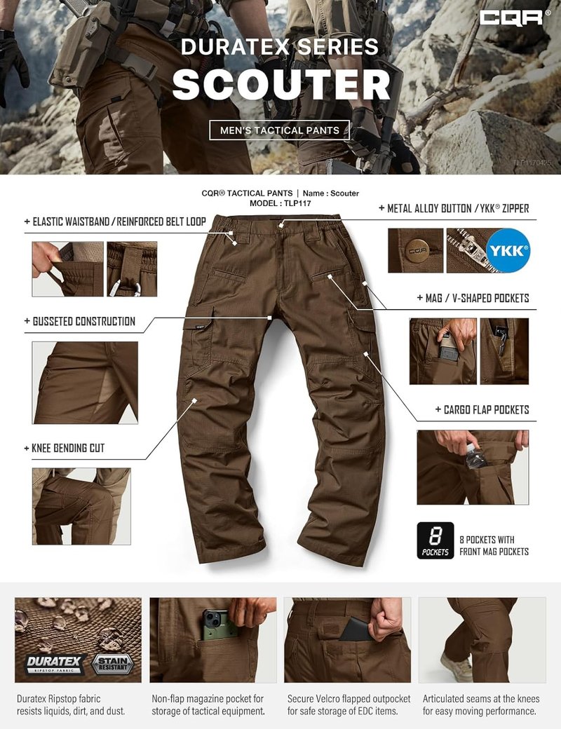 CQR Men's Tactical Pants - Lightweight Water-Resistant Cargo Pants for Work & Hiking | EDC Outdoor Apparel