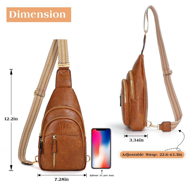 SUOSDEY Sling Bags for Women Crossbody Leather Sling Backpack Chest Bag Shoulder Bags for Casual Traveling Hiking Cycling brown