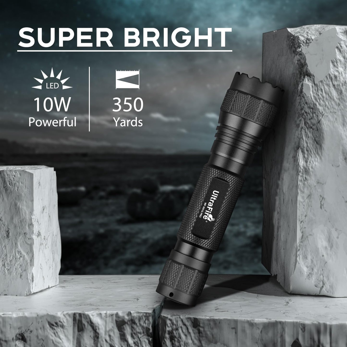 ULTRAFIRE Green Hunting LED Flashlight, 10W Single Mode Green Light for Hunting, 350 Yards Super Bright Varmint Predator Flashlight for Night Observation WF-501G RRO